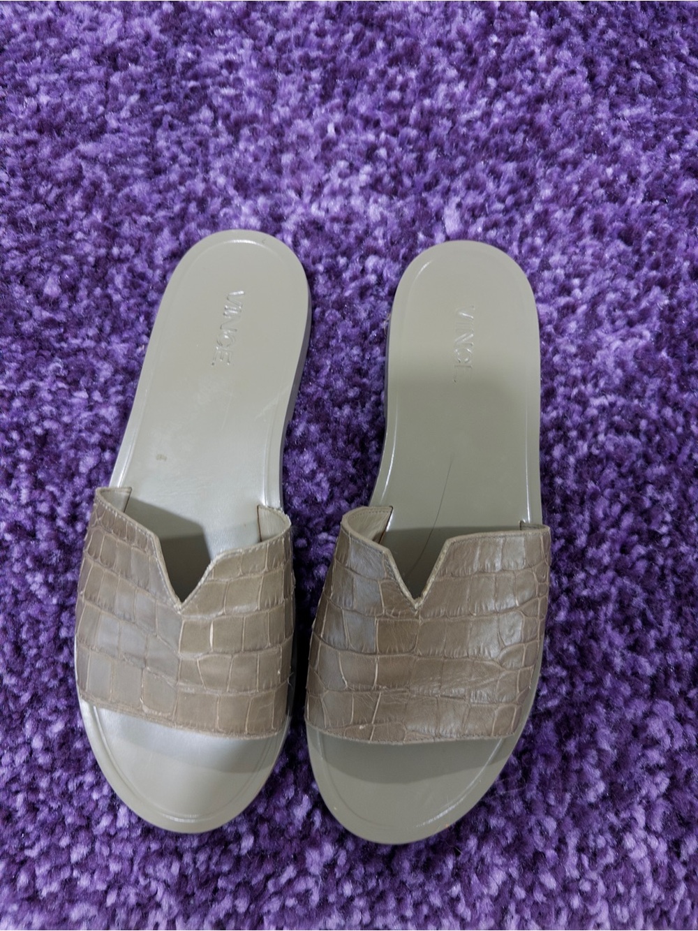 Croc-Embossed Taupe Slide Mules - Women